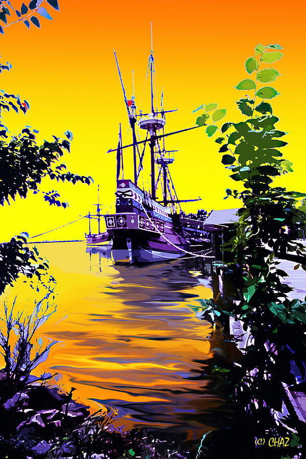 Pirate Ship at Sunrise Painting by CHAZ Daugherty