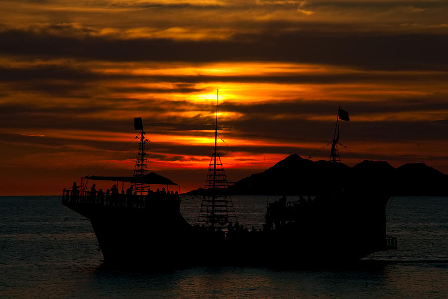 Sunset Photograph - Pirate ship at sunset by Robert Bascelli