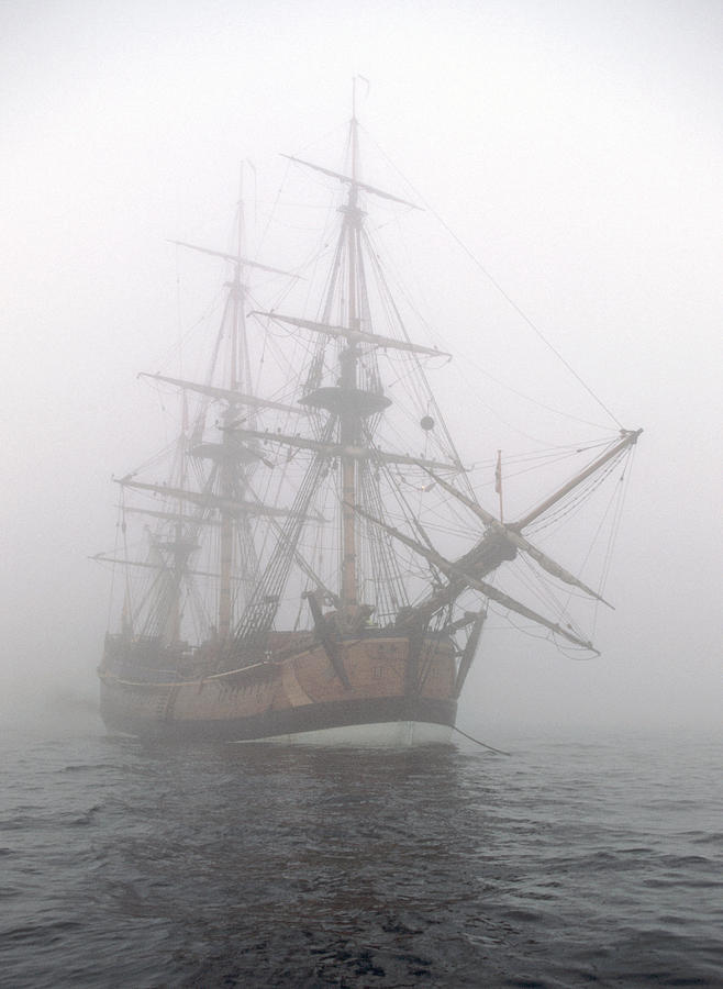 Pirate ship in the fog Photograph by Cliff Wassmann