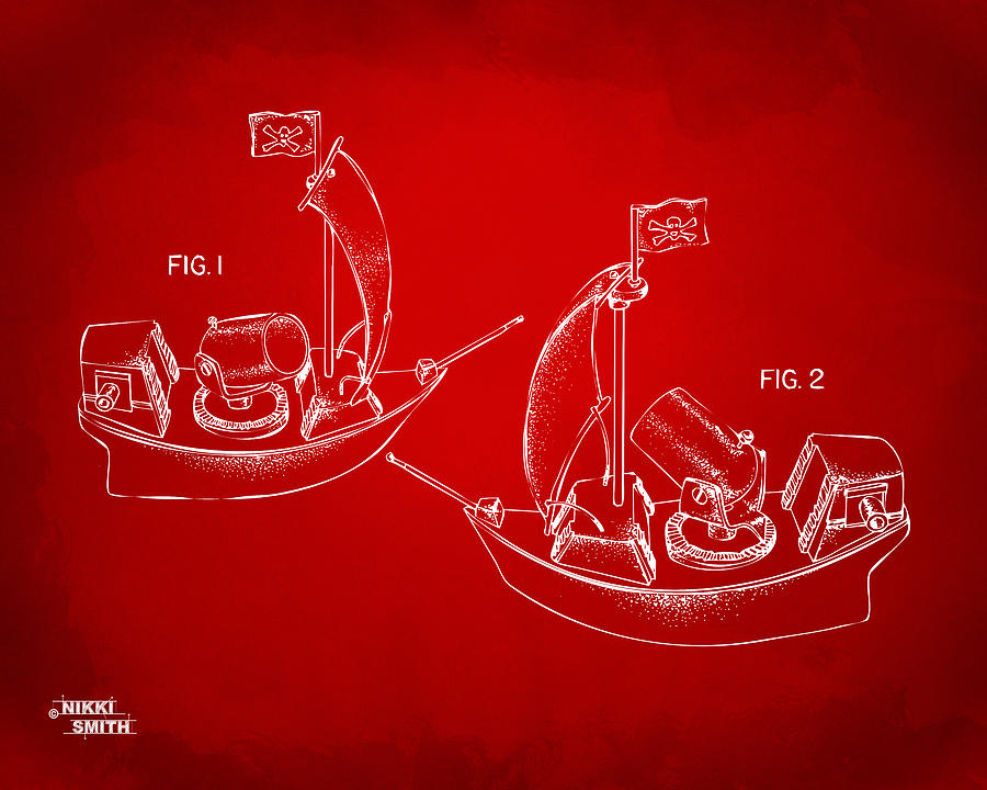 Pirate Ship Patent Artwork - Red Digital Art by Nikki Marie Smith
