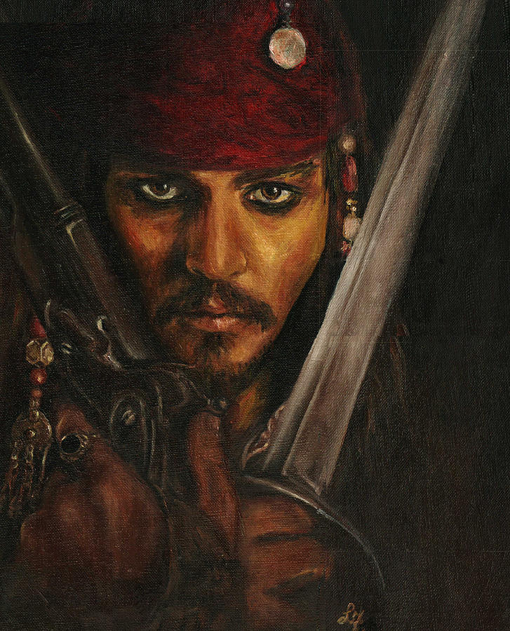 Orlando Bloom Drawing - Pirates- Captain Jack Sparrow by Lina Zolotushko