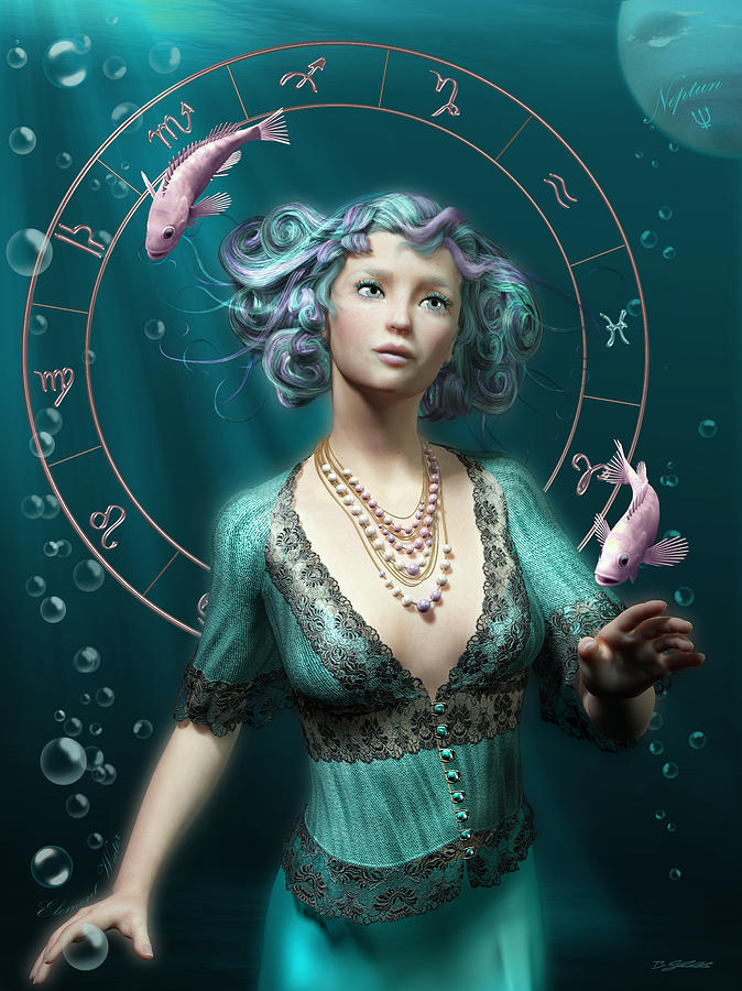Fantasy Digital Art - Pisces zodiac circle by Britta Glodde
