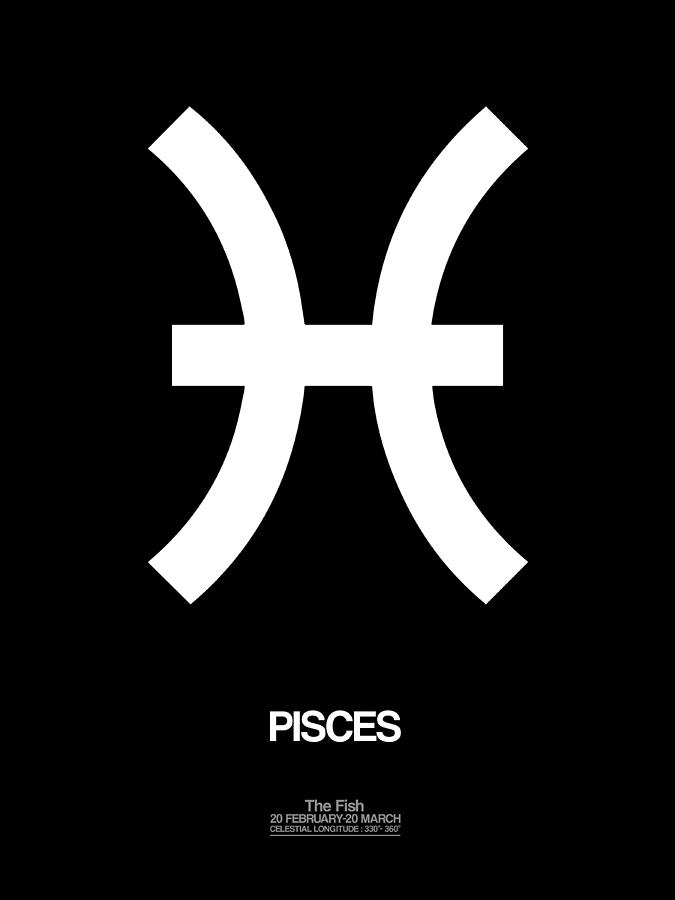 Pisces Digital Art - Pisces Zodiac Sign White and Black by Naxart Studio