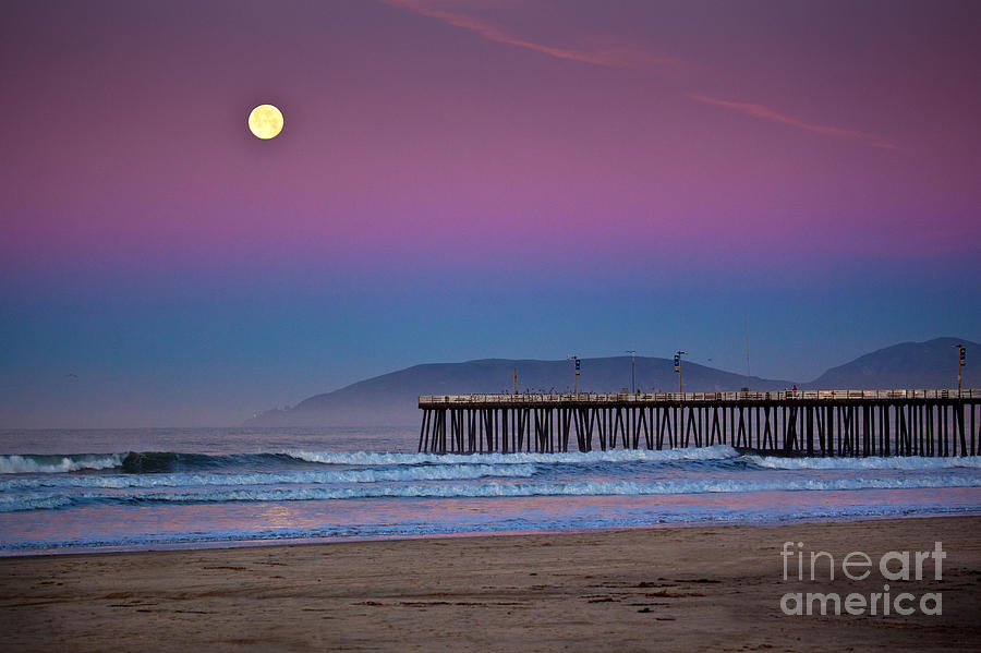 Pismo Beach Moonset At Sunrise Photograph by Mimi Ditchie