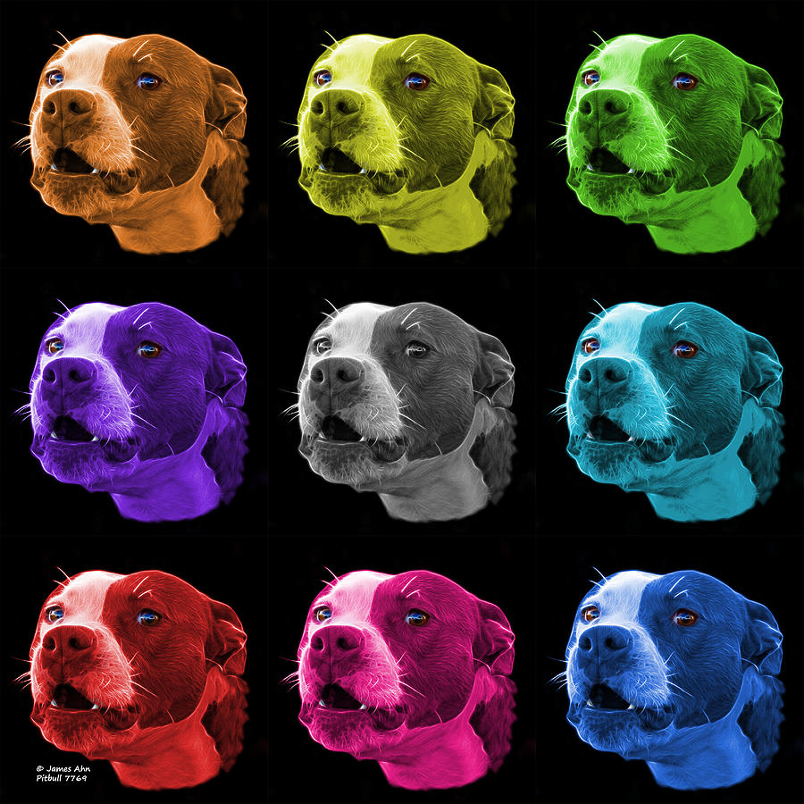 Pitbull 7769 - Bb - M - Fractal Dog Art - Mosaic Art Mixed Media by James Ahn
