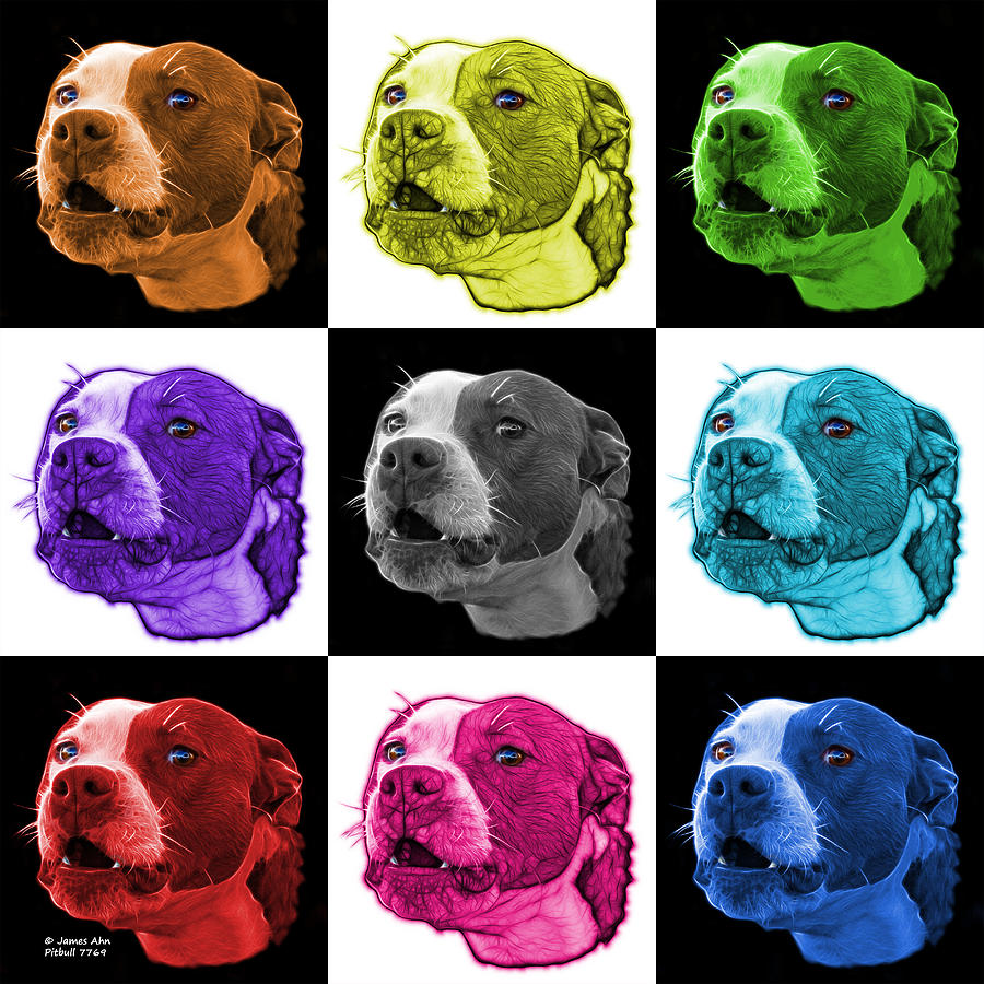 Pitbull 7769 - V1 - M - Fractal Dog Art - Mosaic Art Mixed Media by James Ahn
