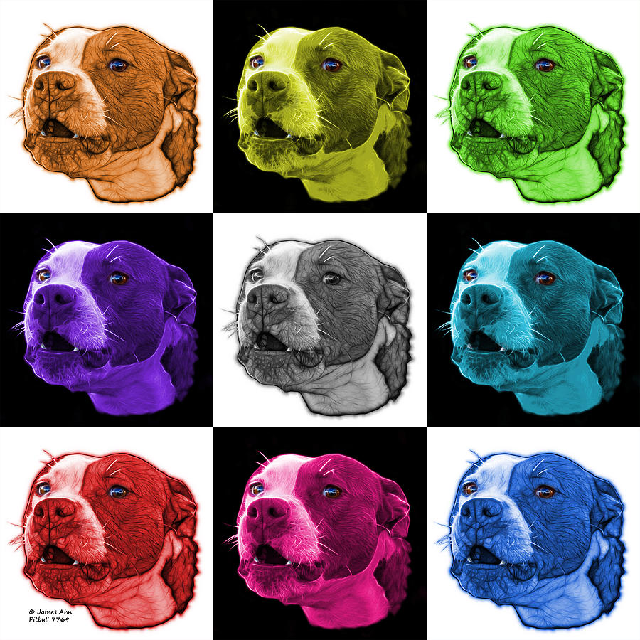 Pitbull Dog Art - 7769 - V2 - M - Fractal Dog Art - Mosaic Art Mixed Media by James Ahn