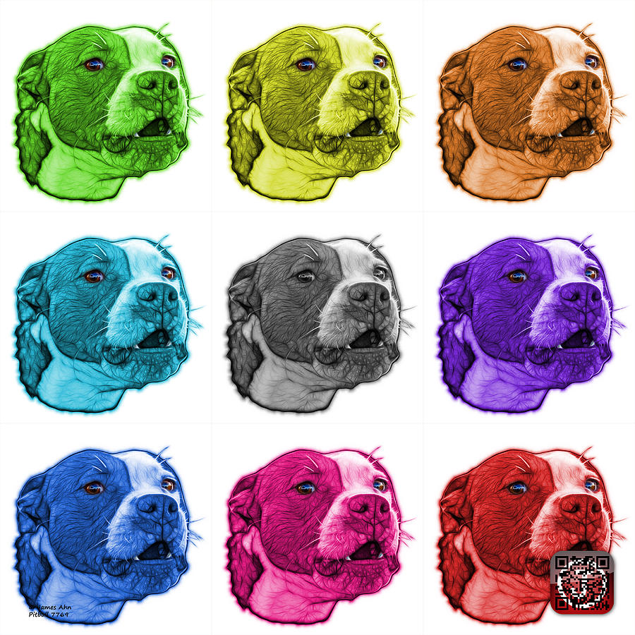 Pitbull Dog Art - 7769 - Wb - M - Fractal Dog Art - Mosaic Art Mixed Media by James Ahn