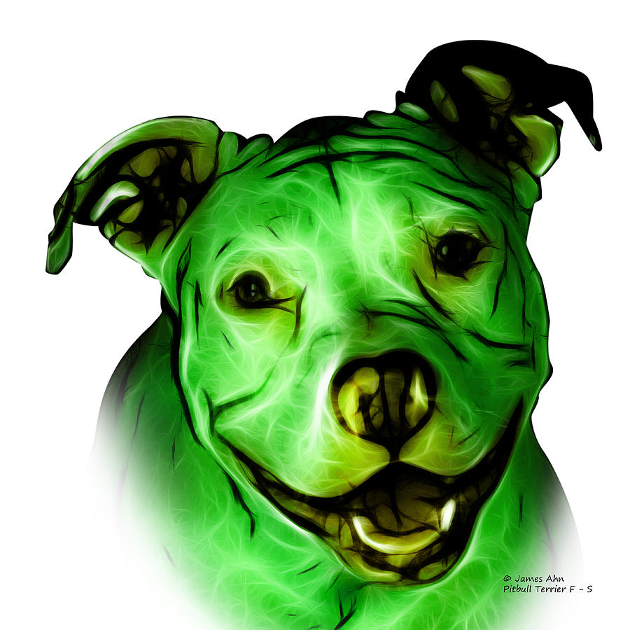 Pitbull Terrier - F - S - WB - Green Digital Art by James Ahn
