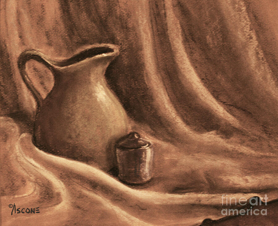 Pitcher and Lidded Jar Drawing by Teresa Ascone
