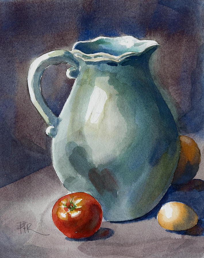 Tomato Painting - Pitcher with tomato by Pablo Rivera