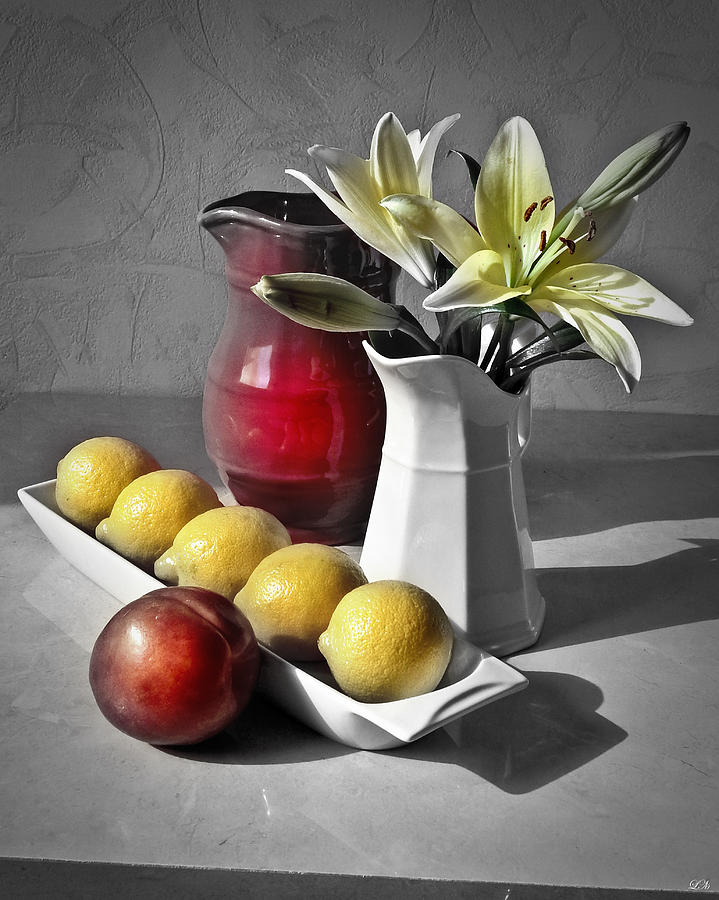 Pitchers with Lemons and Nectarine Photograph by Lily Malor