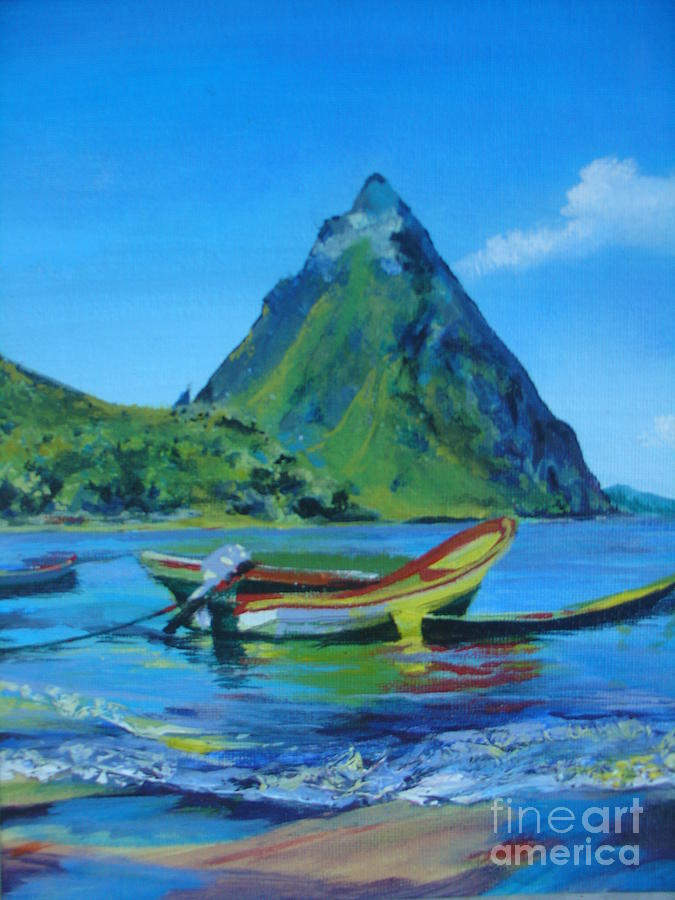 Boat Painting - Piton and the yellow boat by Kizzy Garconnette