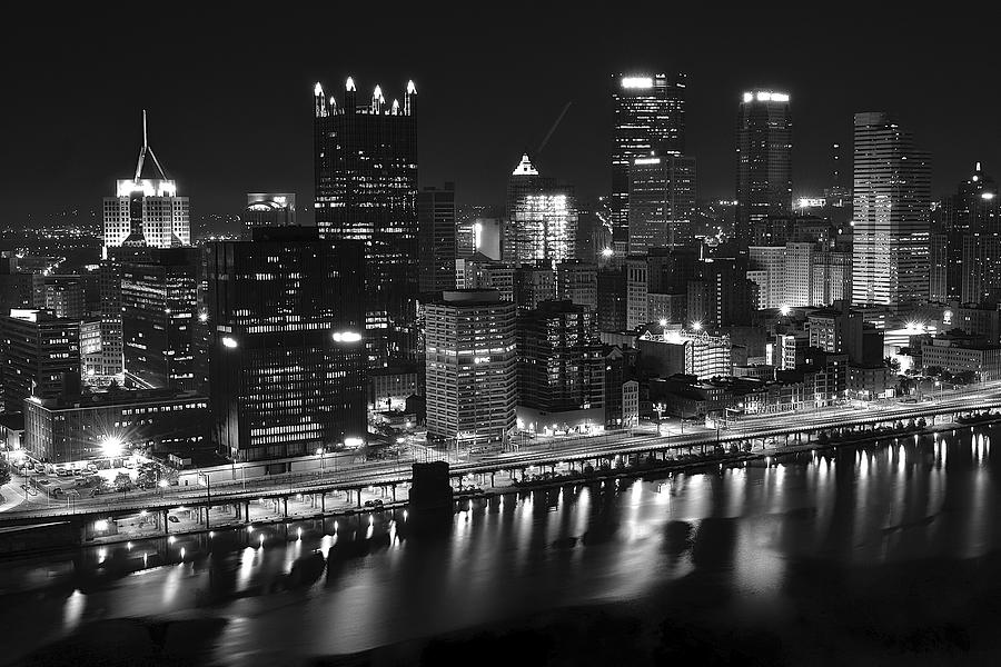 Pittsburgh Black and White Night Photograph by Frozen in Time Fine Art Photography