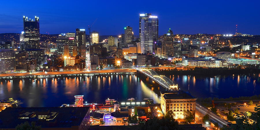 Pittsburgh Photograph - Pittsburgh Blue Hour Panorama by Frozen in Time Fine Art Photography