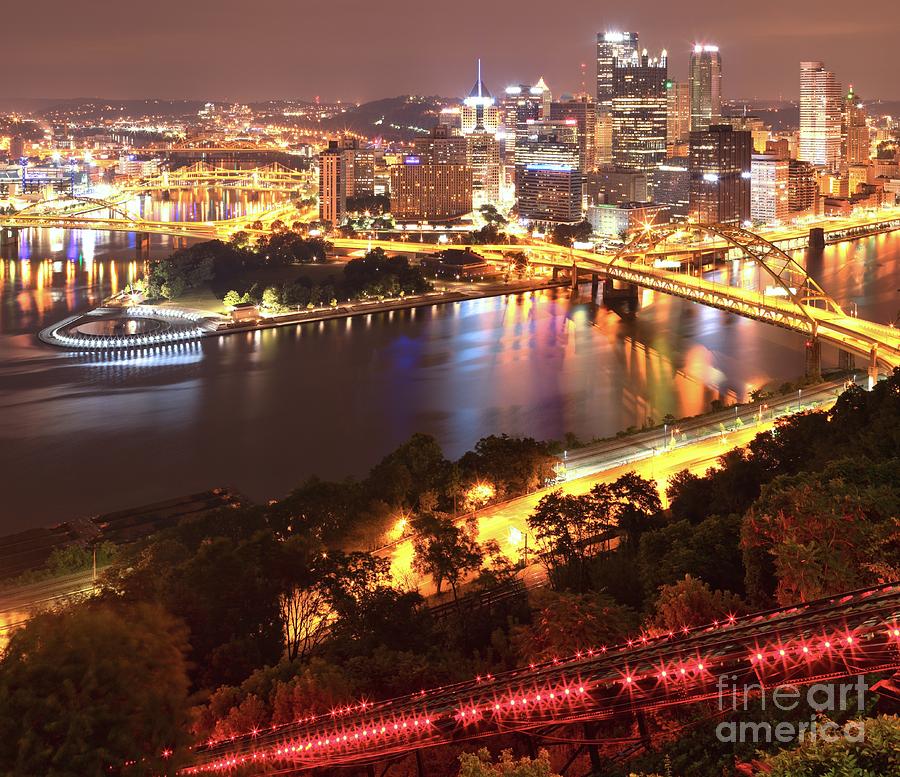 Pittsburgh City Sky Lights Photograph by Adam Jewell