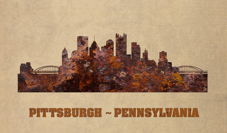 Pittsburgh Mixed Media - Pittsburgh City Skyline Rusty Metal Shape on Canvas by Design Turnpike