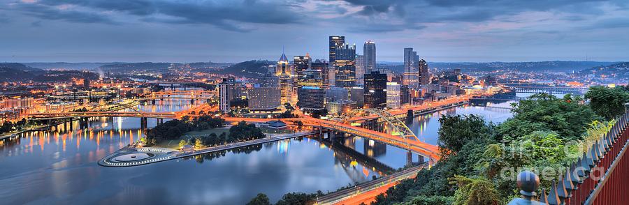 Pittsburgh Photograph - Pittsburgh Cityscape Sunrise by Adam Jewell