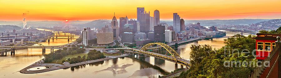 Pittsburgh Incline Sunrise Panorama Photograph by Adam Jewell