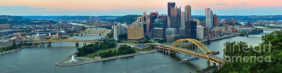 Pittsburgh Panorama At Dusk Photograph by Adam Jewell