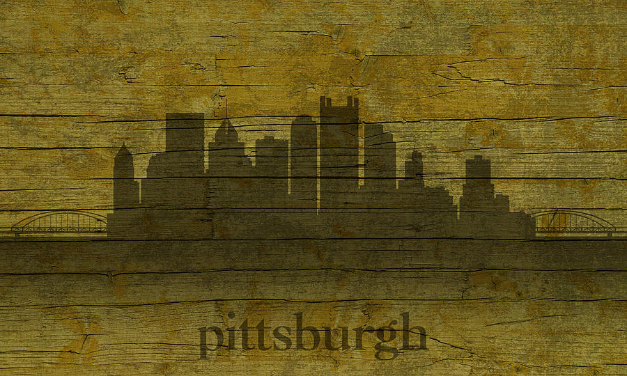 Pittsburgh Mixed Media - Pittsburgh Pennsylvania City Skyline Silhouette Distressed on Worn Peeling Wood by Design Turnpike