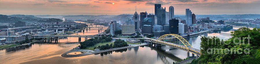 Pittsburgh Pink Skies And Fog Photograph by Adam Jewell
