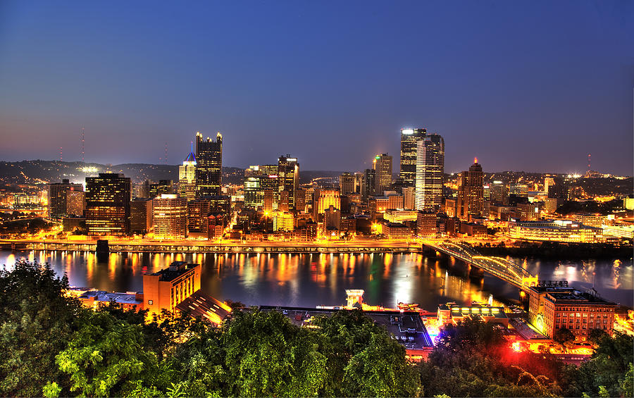Pittsburgh Skyline at Night Photograph by Shawn Everhart