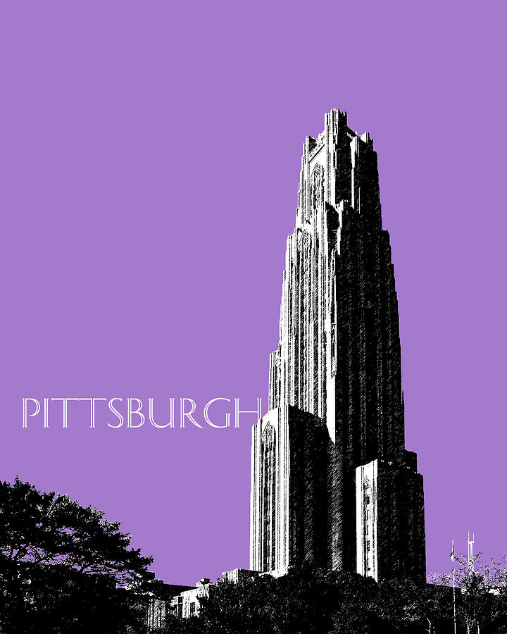 Pittsburgh Skyline Cathedral of Learning - Violet Digital Art by DB Artist
