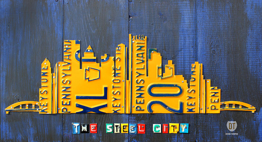Pittsburgh Mixed Media - Pittsburgh Skyline License Plate Art by Design Turnpike