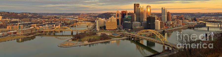 Pittsburgh Skyline Sunset Panorama Photograph by Adam Jewell