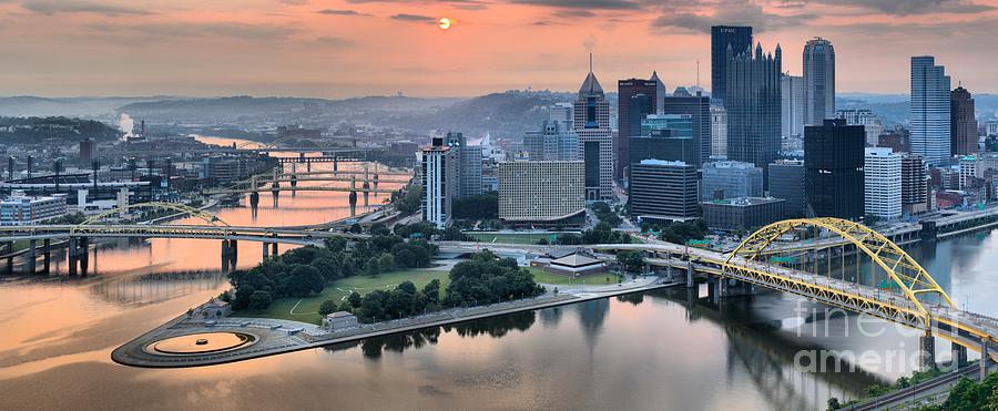 Pittsburgh Sunrise Reflections Photograph by Adam Jewell