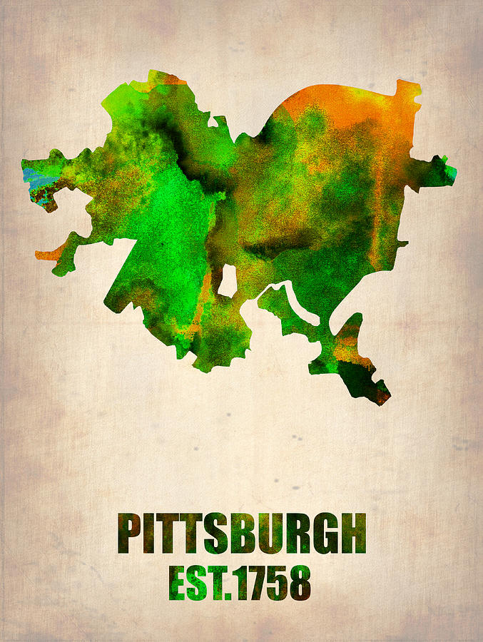Pittsburgh Painting - Pittsburgh Watercolor Map by Naxart Studio