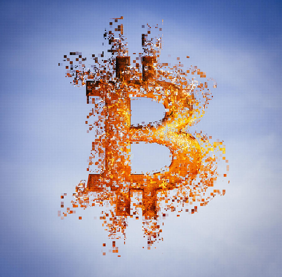 Pixelated bitcoin symbol in sky Photograph by Donald Iain Smith