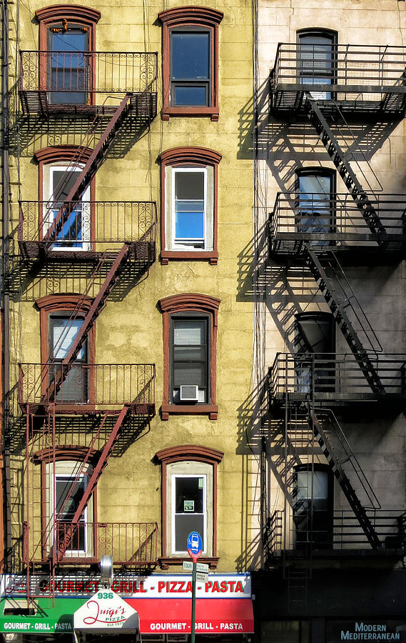 Pizza And Fire Escapes Photograph by Cornelis Verwaal