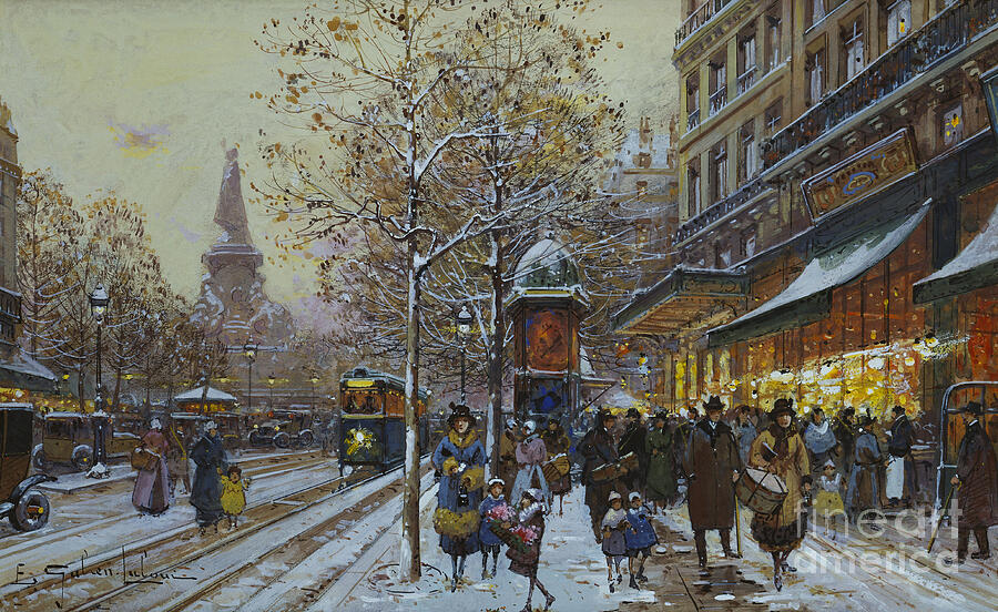 Winter Painting - Place de la Republique Paris by Eugene Galien-Laloue