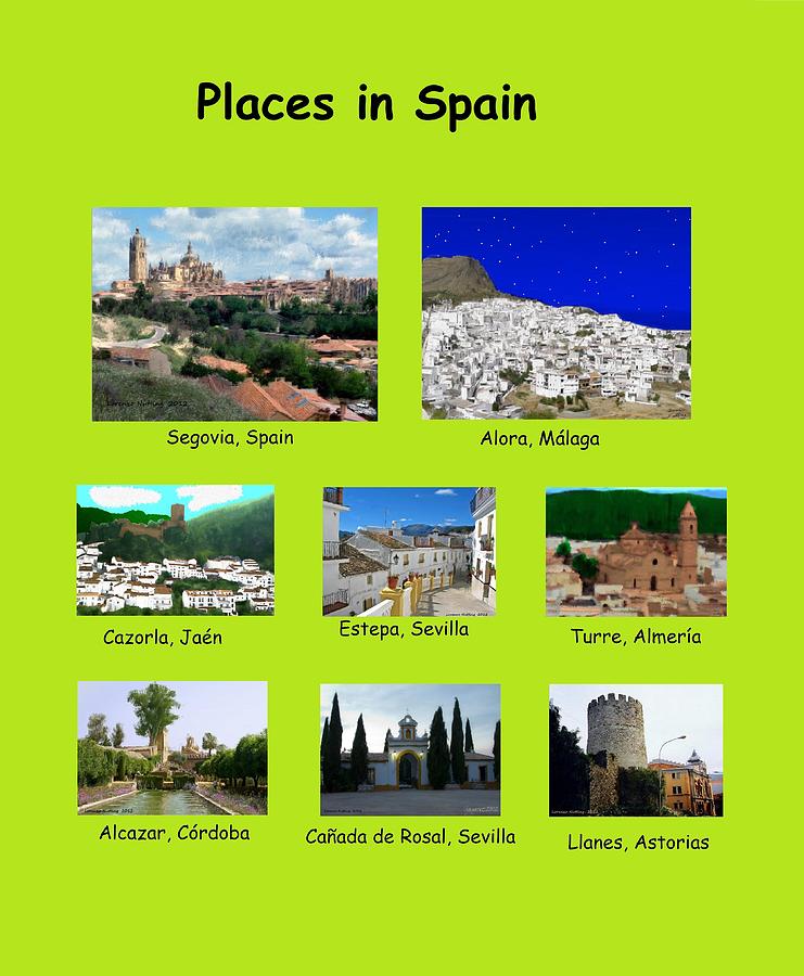 Places in Spain on Green Painting by Bruce Nutting