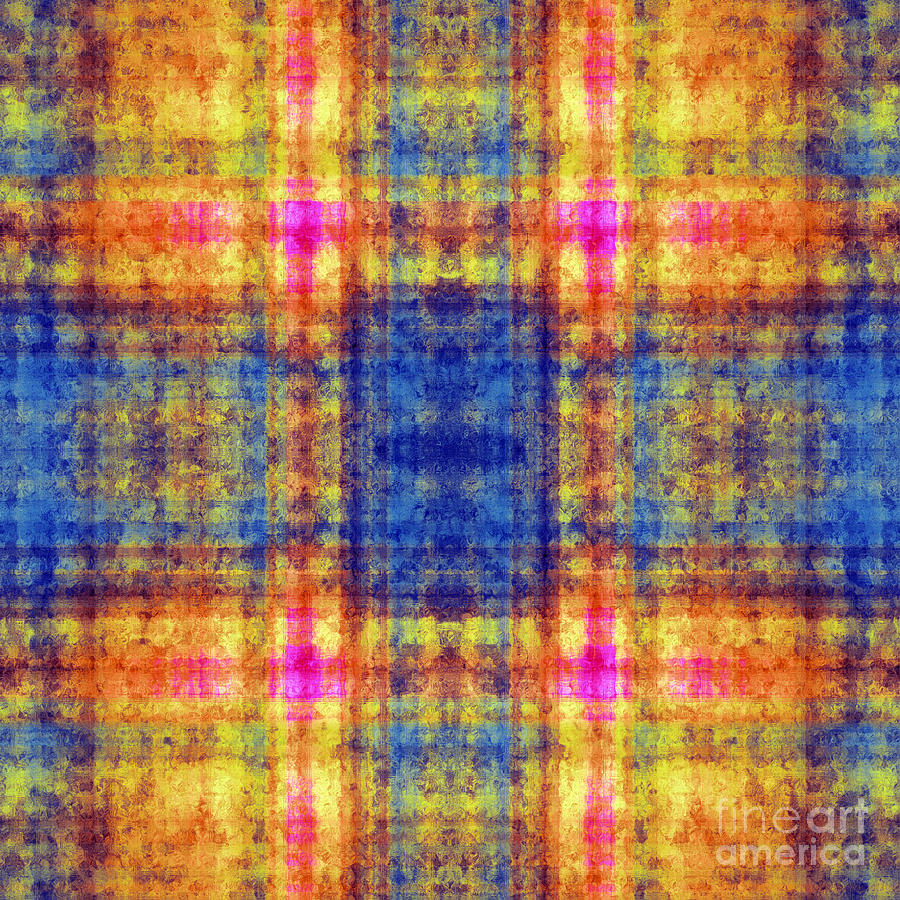 Plaid In Blue And Orange Square Digital Art by Andee Design