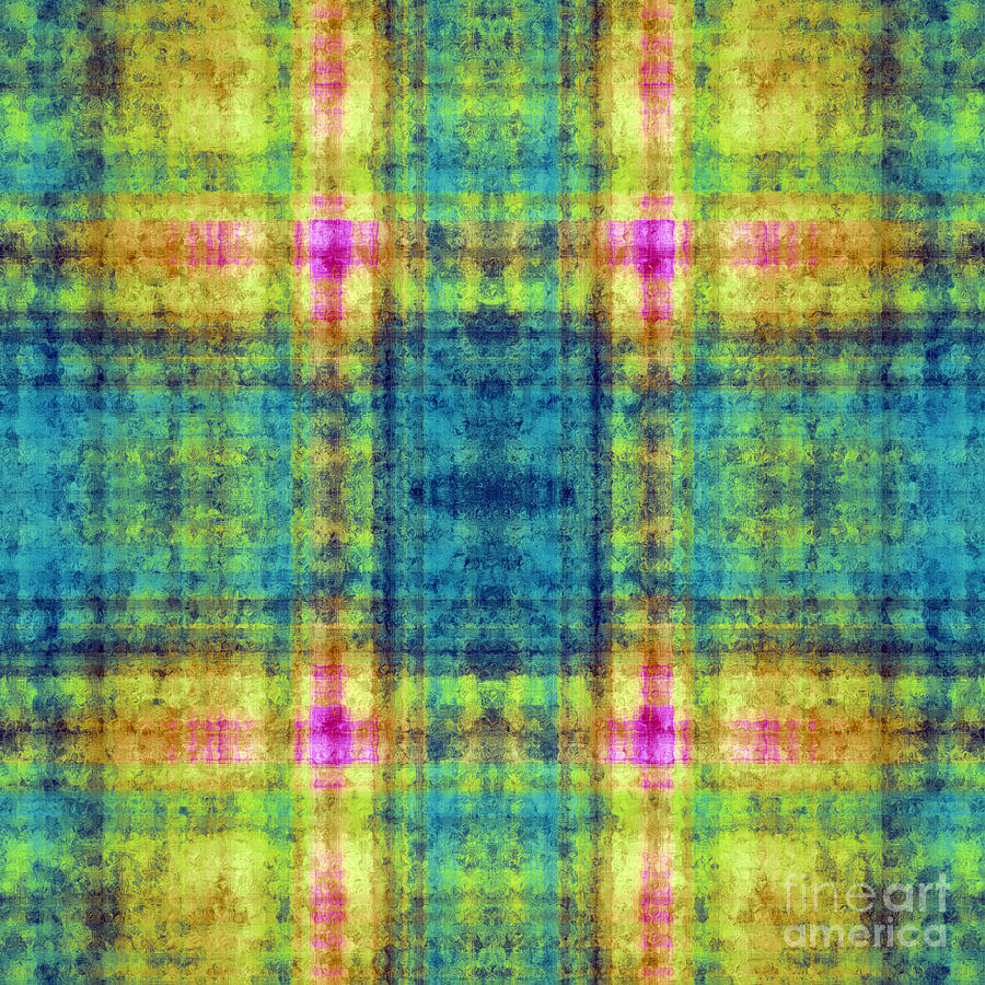 Plaid In Blue And Yellow Square Digital Art by Andee Design