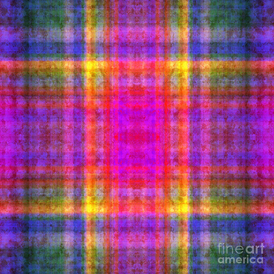 Plaid In Rainbow 1 Square Digital Art by Andee Design