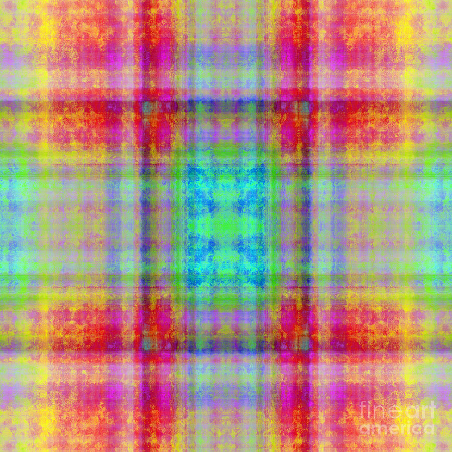Plaid In Rainbow 3 Square Digital Art by Andee Design