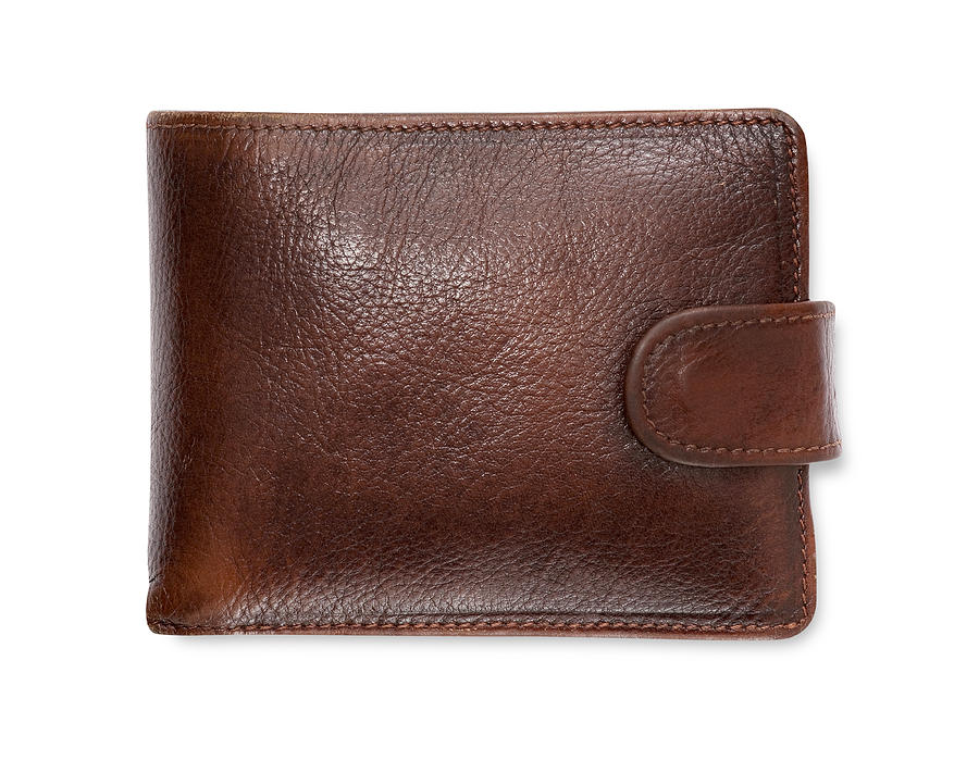 Plain brown leather wallet isolated on white background Photograph by Makkayak