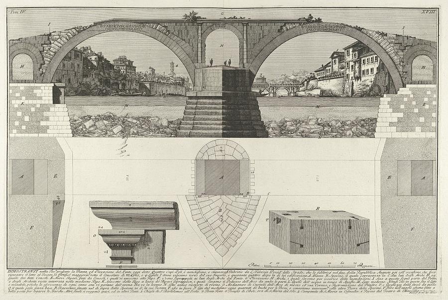 Giovanni Battista Piranesi Drawing - Plan And Elevation Of The Pons by Giovanni Battista Piranesi