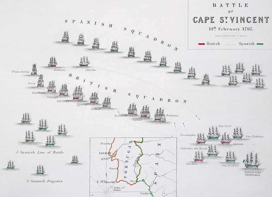 Map Drawing - Plan of the Battle of Cape St. Vincent by Alexander Keith Johnston