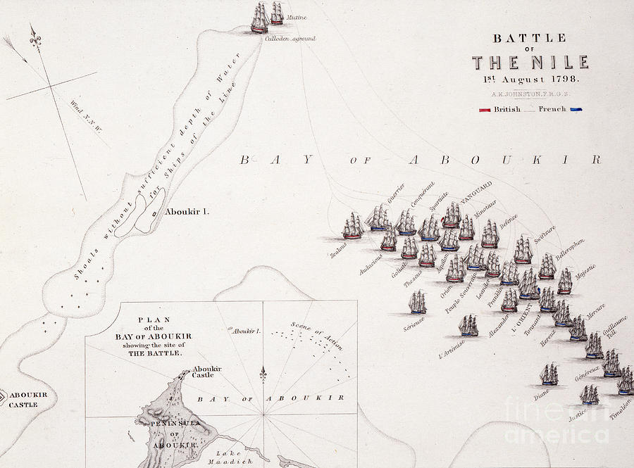 Map Drawing - Plan of the Battle of the Nile by Alexander Keith Johnston