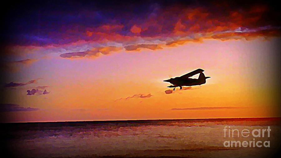 Airplane Painting - Plane Pass at Sunset by John Malone