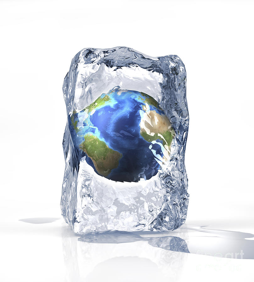Planet Earth Frozen Inside Of An Ice Digital Art by Leonello Calvetti