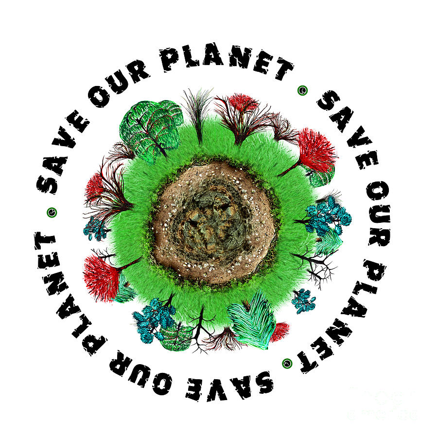Planet earth icon with slogan Painting by Simon Bratt