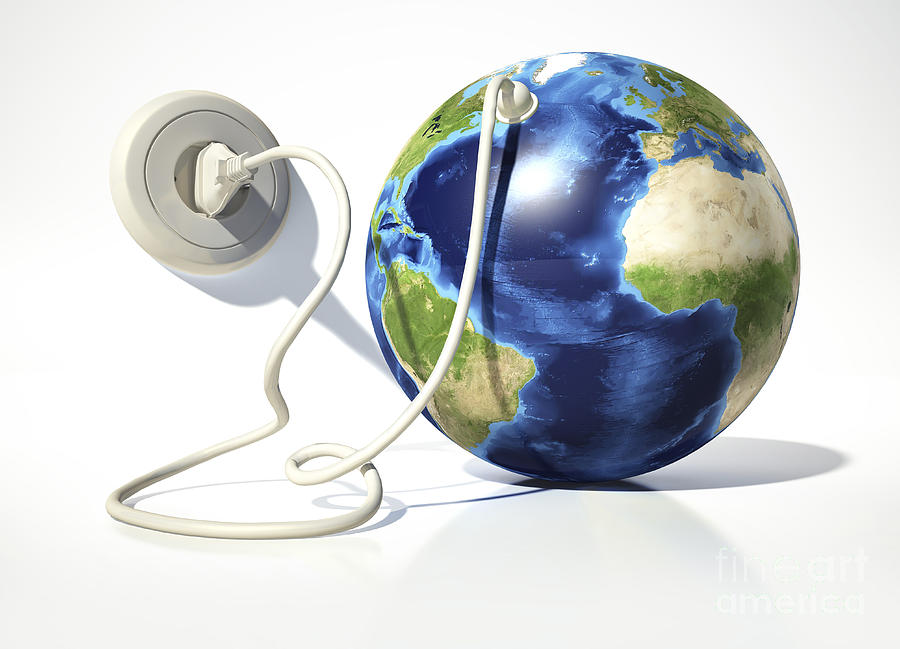 Planet Earth With Electric Cable, Plug Digital Art by Leonello Calvetti