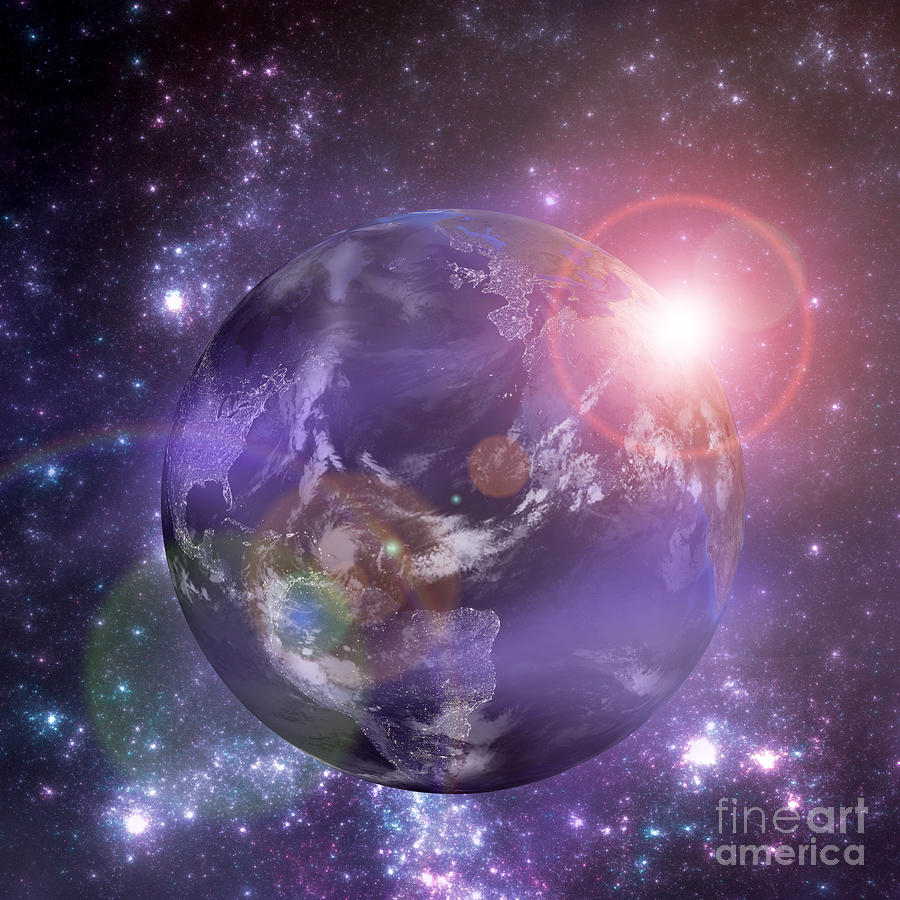 Space Digital Art - Planet Earth with the rising sun by Martin Capek
