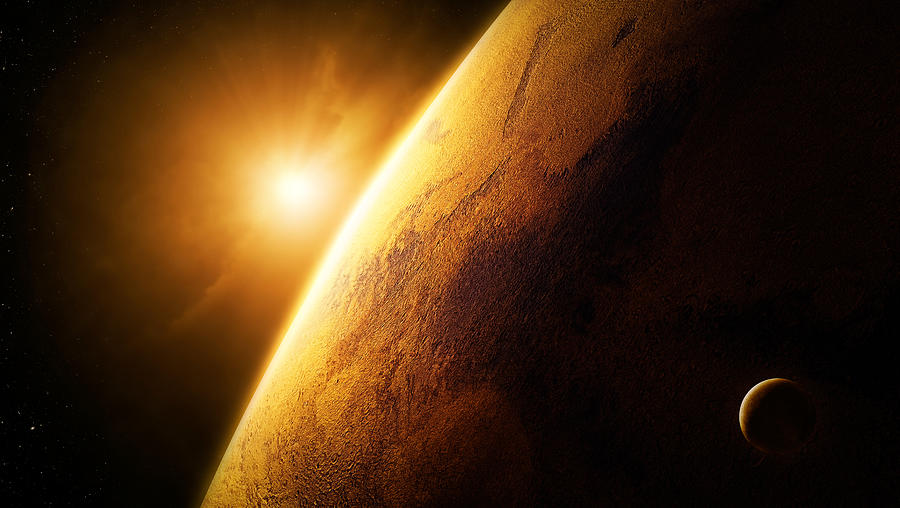 Space Photograph - Planet Mars close-up with sunrise by Johan Swanepoel